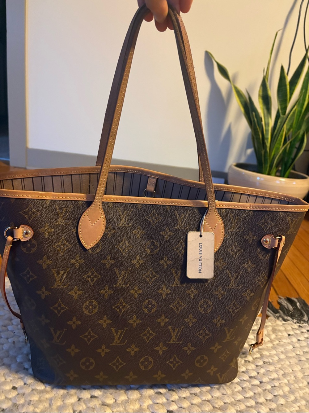Louis Vuitton Brown Monogram Shoulder Tote with Natural Trim